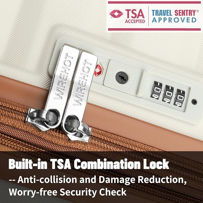 Lightweight Luggage with Spinner Wheels & YKK Zipper, 3-Piece Suitcase ABS+PC Hardside Luggage Set with TSA Lock for Women Men, Apricot Off White (20+24+28 inch)