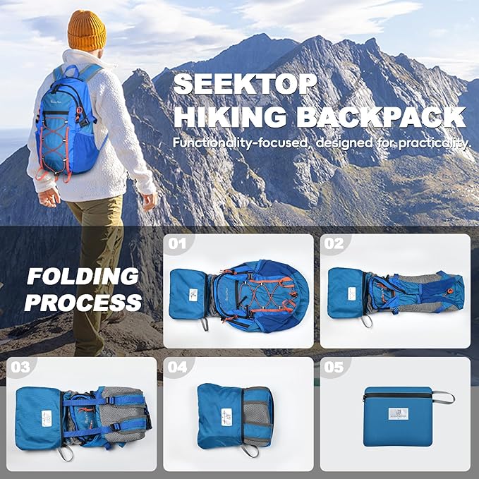Seektop 20L Foldable Waterproof Hiking Backpack, Ultralight Small Lightweight Daypack Packable Backpack for Men Woman