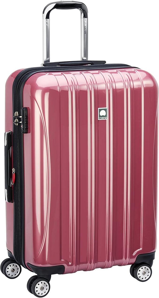 DELSEY PARIS Helium Aero Hardside Expandable Luggage with Spinner Wheels, Peony Pink, Checked-Medium 24 Inch