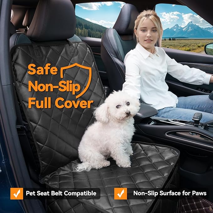 Car Seat Covers for Dogs–Waterproof PU Leather Car Front Seat Cover for Pets & Humans,Scratchproof Captain Seat Protector Fits for Most Cars, Trucks, SUVs，Minivans