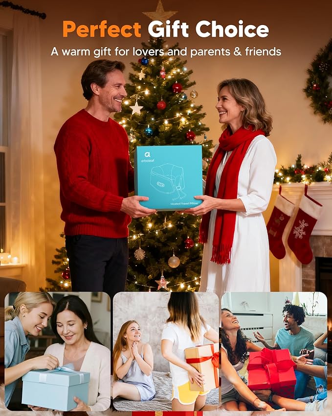 arboleaf Heated Neck Pillow for Travel, Memory Foam Airplane Pillow with Graphene Zoned Heating, USB-C Rechargeable, 360° Support — Comfort & Neck Pain Relief for Long Flights, Car & Office