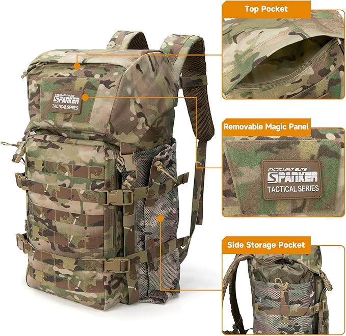 EXCELLENT ELITE SPANKER 40L Camping Hiking Backpack for Men and Women Tactical Military Backpack Large Rucksack Assault Pack Bag for Outdoor Camping, Hiking,Travel Backpacking(Multicam)