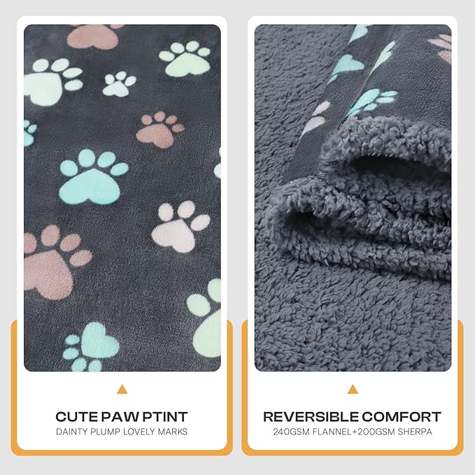 Luciphia Waterproof Pet Blankets for Couch Sofa Bed Cover Cat Liquid Pee Proof Washable Soft Fluffy Large Dog Blanket Reversible Furniture Protection Puppy Grey Paw Thicken X-Large（85" x 57"）