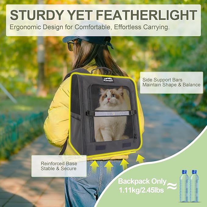 Dog Carrier Backpack for Cats and Puppies,up to 13 lbs,Portable and Breathable Mesh, Storage Pockets, and Built-in Safety,Pet Carrier for Hiking and Outdoor Use,Black