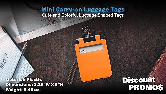 10 Mini Carry-on Luggage Tags Pack - Flip Open Cover, ID Sticker - Orange