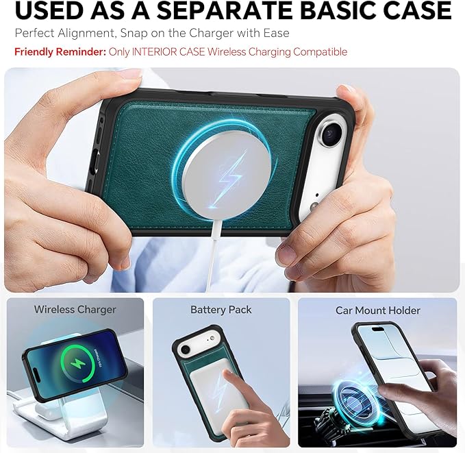 TUCCH Removable Case Wallet for iPhone Air (6.5") 2025, Detachable Wrist Strap, Wireless Charging, Stand, 4 Card Slots RFID Blocking, 2-in-1 Magnetic, PU Leather Shockproof Cover, Teal Blue