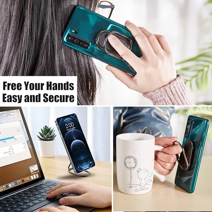 Phone Ring Holder Finger Kickstand Foldable Cellphone Stand 360° Rotation Metal Ring Grip Holder for Magnetic Car Mount Compatible with iPhone Samsung All Smartphone