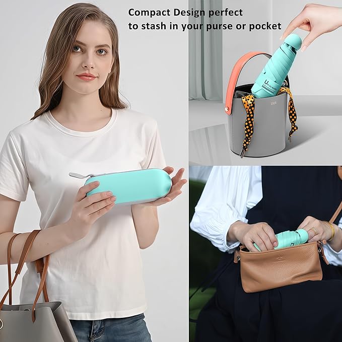 BAODINI Travel Essentials Mini Umbrella for Purse With Case Small Compact UV Sun Protection Lightweight Tiny Pocket Manual Open Close Umbrella for Women Kids and Men Fit Purse Backpack