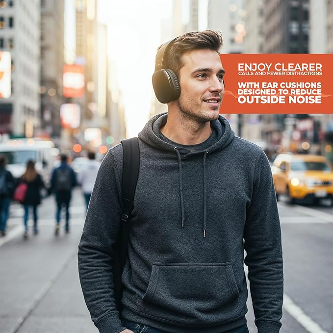 iJoy Ultra Wireless Over-Ear Bluetooth Headphones with Mic, Up to 10 Hours Playtime, Bluetooth Headset 33Ft Range with Backup AUX Cable & SD Slot, Wireless Headphones for Gaming, Work & Gym (Black)