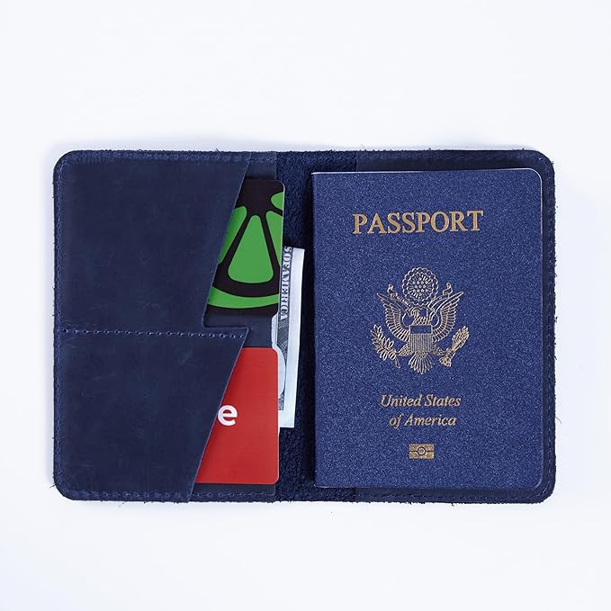 INCARNE US Passport Cover Clear - Travel Passport Wallet - Leather Passport Holder for Men Women Family with Card Slots & Note Compartmen - Sleeve Protector - Genuine Leather - Vintage Blue