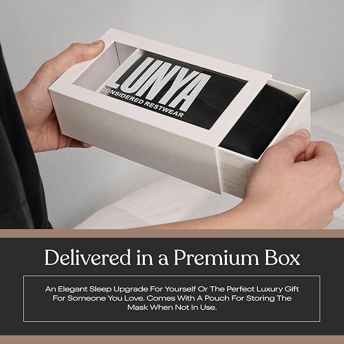 Lunya Weighted Silk Sleep Mask – Mulberry Silk Eye Cover with Cooling Glass Beads, Noise-Reducing Fit, Washable Fabric, and Travel Pouch – Sleeping Mask for Men and Women - Black – Small