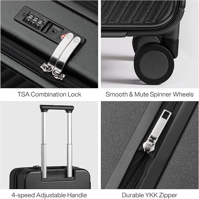 mixi 20 Inch Expandable Carry On Luggage PC Hard Shell Suitcase Top Opening Rolling Travel Suitcases with Spinner Wheels & TSA Lock, Black
