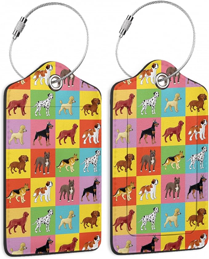 Luggage Tags for Suitcase,2 Pack Cute Dogs Luggage Tag Colorful Cartoon Leather Privacy Cover ID Label with Stainless Steel Loop for Women Men Kids Girls Travel