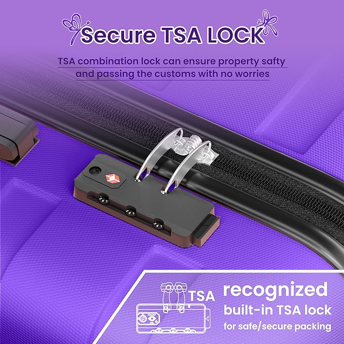 AnyZip Luggage Sets 3 Piece Hardshell Suitcase Set PC ABS Lightweight Travel Suitcases with 4 Double Spinner Wheels TSA Lock 20 24 28 Inch Violet Purple