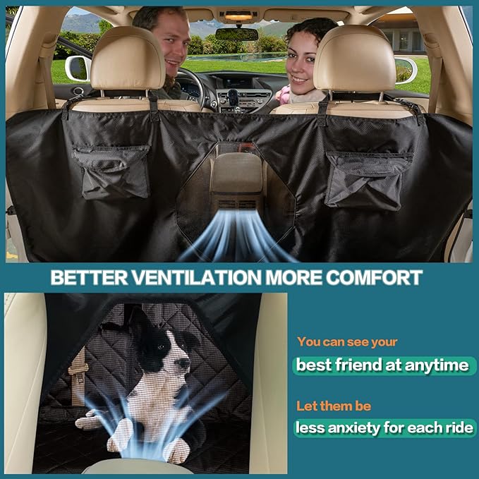 Car Seat Cover for Dogs All Covered Back Seat Cover with Mesh Window, Bench and Hammock Seat Cover Combination Detachable Pet Seat Cover Suitable for Most Vehicles (Black, Standard)
