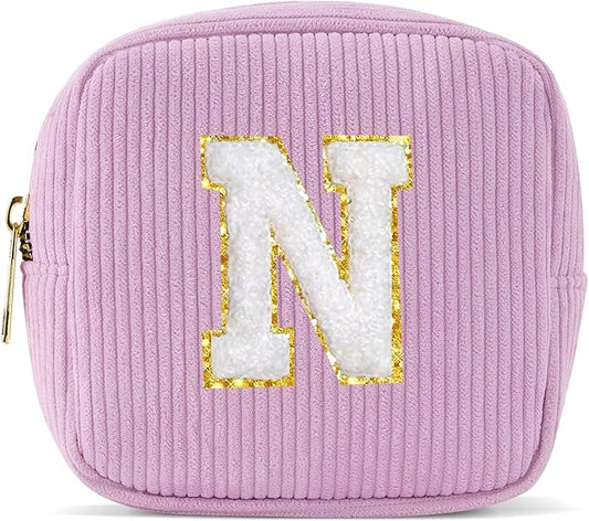 Pocmimut Graduation Gifts,Initial Makeup Bag Gifts for 6 7 8 9 10 11 12 13 Year Old Girls,Personalized Preppy Cosmetic Bag Travel Makeup Pouch for Girls,N