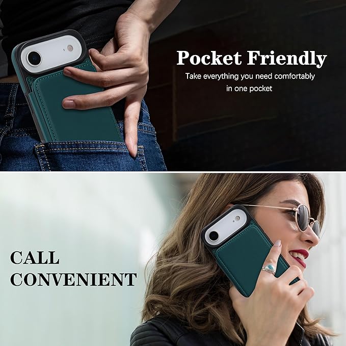 GUERNICA for iPhone 17 Air (6.7") Case Wallet with Card Holder, RFID Blocking Leather Protection, Shockproof Women Men Phone Case for iPhone Air, Green