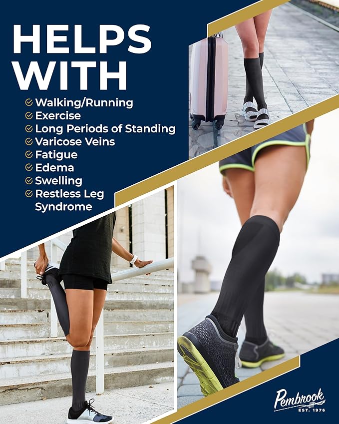 Pembrook 3 Pairs Compression Socks 20-30 mmHg - Compression Socks for Women and Men | Running, Athletic, Travel, Nurses