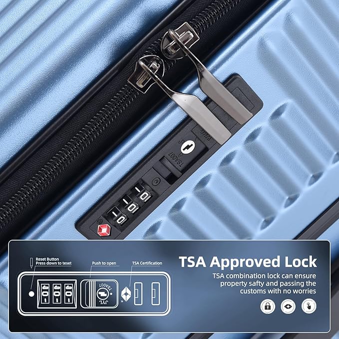 29 Inch Aluminum Checked Luggage with Side Opening Zipper, 40 * 37 * 77cm, 113L, Lightweight Hardshell ABS+PC Suitcase with TSA Lock, 360° Universal Wheels, Dark Blue