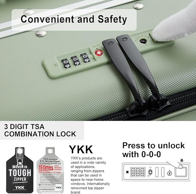 MILADA Carry On Luggage 22x14x9 Airline Approved Spinner Wheels TSA Luggage 20 Inch Hard Shell Suitcases Front Opening Pocket Rolling Aluminum Frame Travel Luggage, Bamboo Green