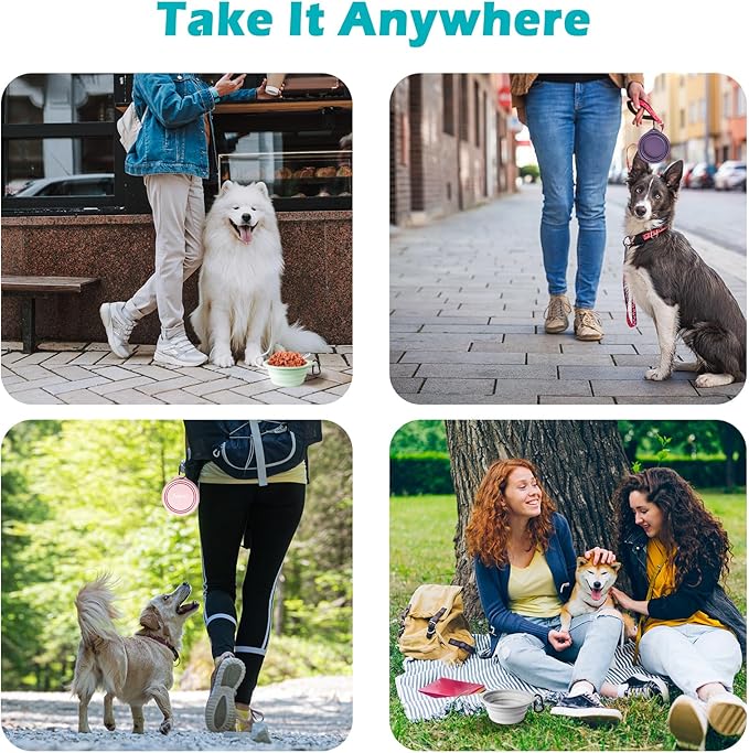 PetBonus 2-Pack Silicone Collapsible Dog Bowls, BPA Free Dishwasher Safe, Portable Foldable Expandable Travel Bowl, Food Water Feeding Cup Dish for Dogs Cats with 2 Carabiners (Orange, Yellow)