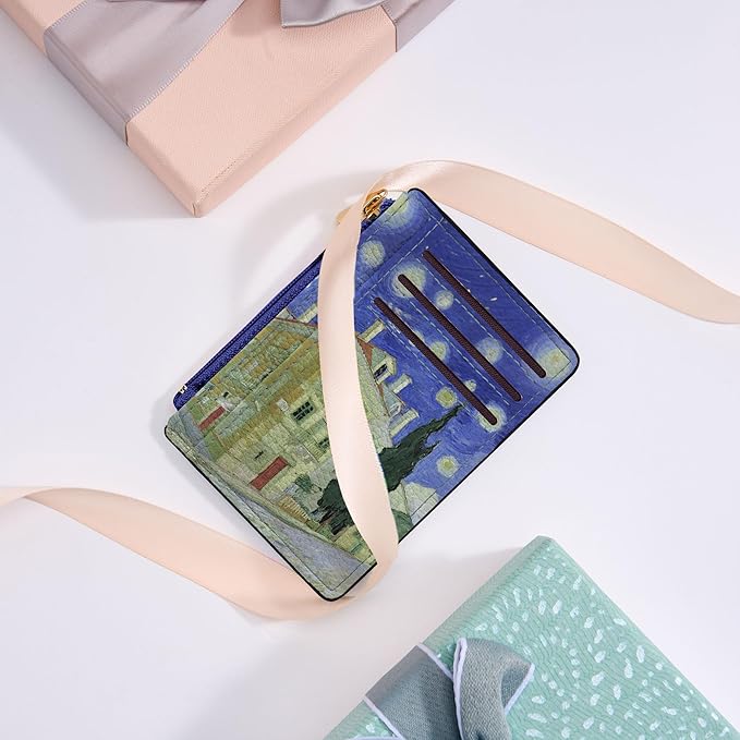Tipmile Credit Card Holder for Women Slim Minimalist Front Pocket RFID Blocking Wallet Small Compact Card Case with ID Window, Oil Painting