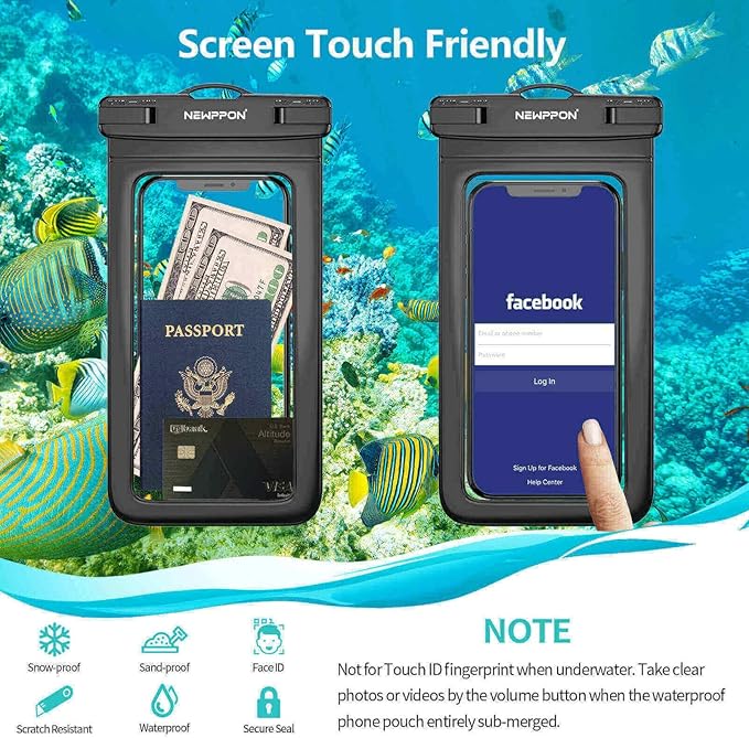 4 Pack 8.5“ Waterproof Cell Phone Pouch - Underwater Dry Bag Case Lanyard - Water Proof Clear Holder Protector for iPhone 16 15 14 Pro Max Plus Samsung Galaxy S25 Ultra Note for Beach Swimming