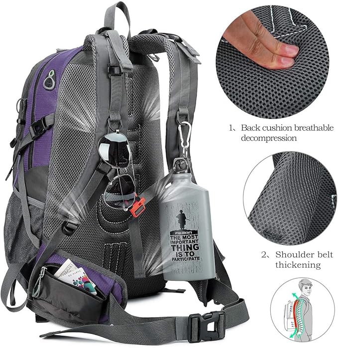 FENGDONG 40L Waterproof Lightweight Hiking,Camping,Travel Backpack for Men Women Purple