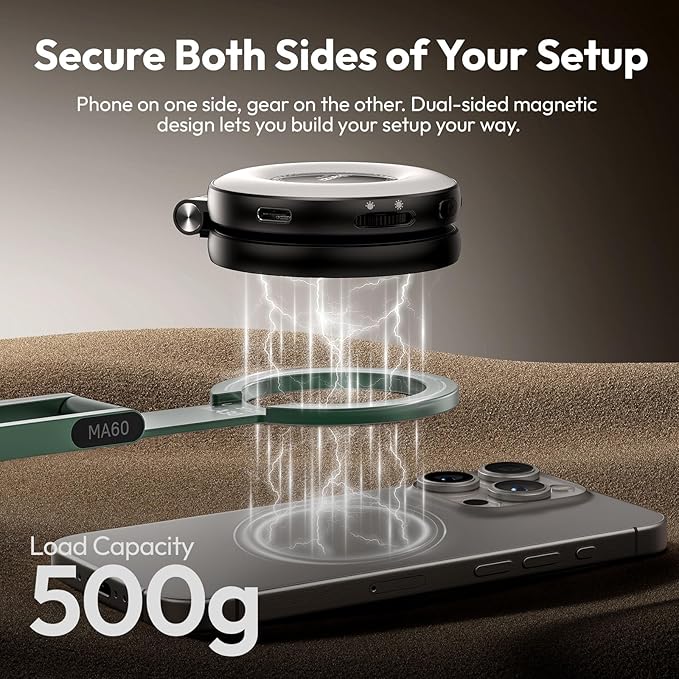 ULANZI MA60 Magnetic Phone Tripod Stand for iPhone - Aluminium Smartphone Mini Tripod Pocket Cell Phone Stand Strong Magnet Quick Mount Compatible with iPhone 16 15 14 13 13 Series, Green