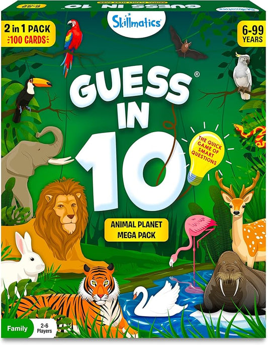 Skillmatics Guess in 10 Animals Megapack, Perfect for Boys, Girls, Kids, Teens, Adults Who Love Animal Card Games, Trivia, Travel Games, Gifts for Ages 6, 7, 8, 9, 10, and Up