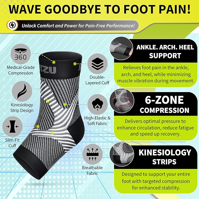 Compression Socks for Plantar Fasciitis, Achilles Tendonitis, Arthritis Relief, Ankle Brace Compression Sleeve with Foot Arch Support, Ankle Wrap for Women, Men, Swelling & Heel Pain Black L-XL