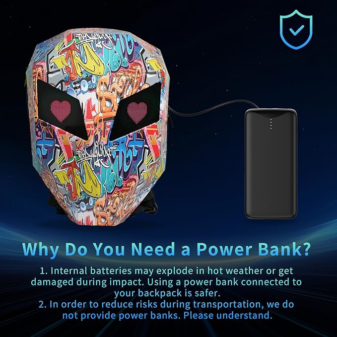 Motorcycle Backpack with LED Eyes, DIY Laptop Backpack for Riding, Cycling, Travel, Waterproof Hard Case Motorbike Bag, Large Size 19" Graffiti