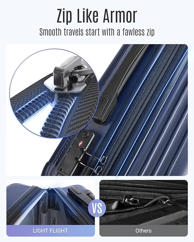 LIGHT FLIGHT Luggage Sets, Durable Hard Shell 3 Piece Set Suitcase with Spinner Wheels, Hardside Lightweight Luggage set with TSA Lock, Large Travel Luggage Set (20" 24" 28"), Navy Blue