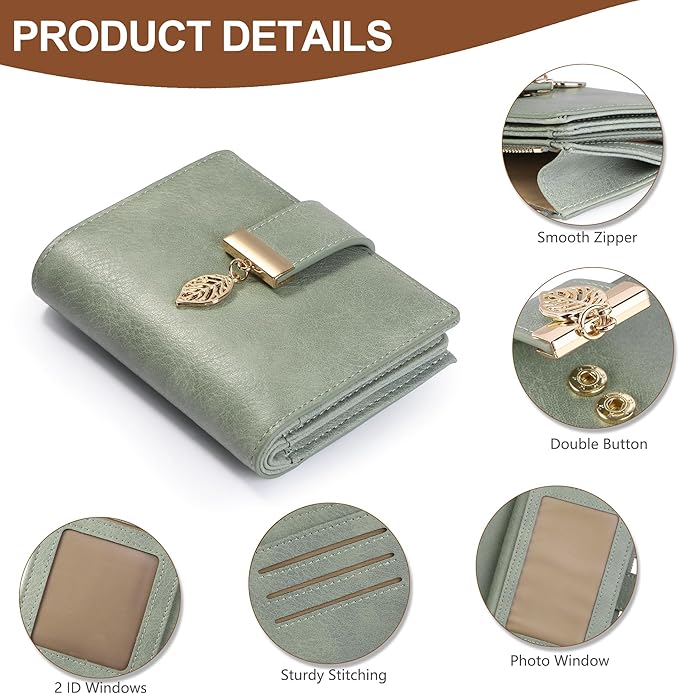 yiijay Small Wallet Women RFID Blocking Leather Bifold Wallet Credit Card Holder for Women Ladies Compact Wallet Mini Purse With Zipper Pocket