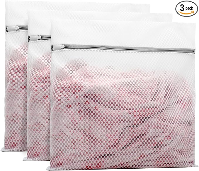 Muchfun 3Pcs Durable Honeycomb Mesh Laundry Bags for Delicates 24 x 24 Inches (3 XX-Large)