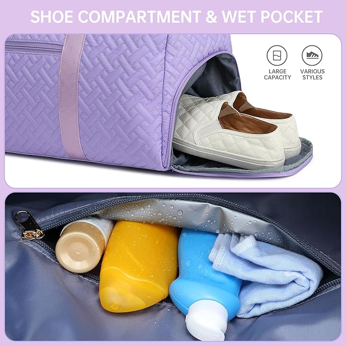 Duffle Bag for Travel, Weekender Bag with Shoe Compartment, Carry On Overnight Bag for Women with Toiletry Bag, Gym Bag with Wet Pocket, Hospital Bags for Labor and Delivery Beige