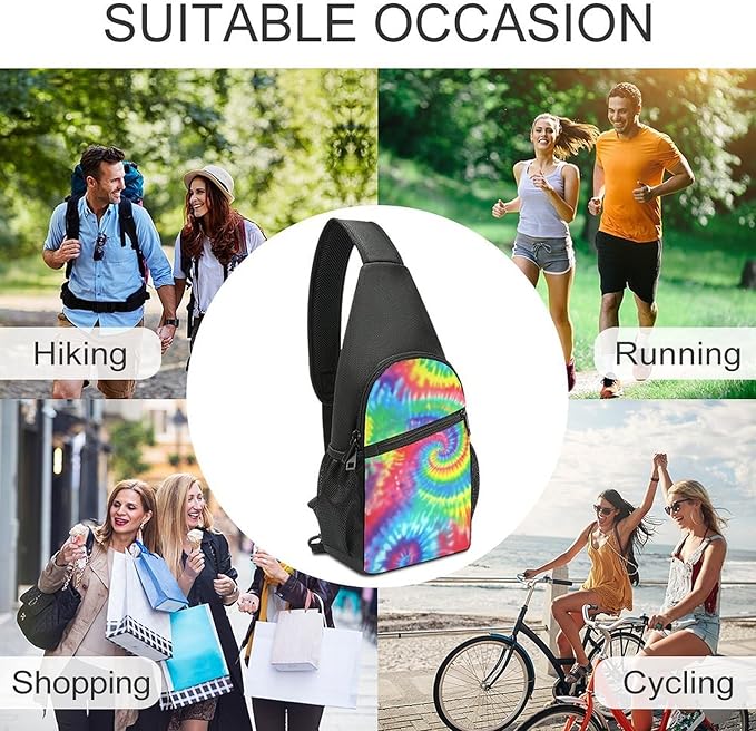 SWEET TANG Cool Sling Backpack Tie Dye Rainbow, Lightweight Sling Shoulder Bag, Outdoor Chest Crossbody Bike Gym Runner Daypack with Adjustable Strap for Men Women