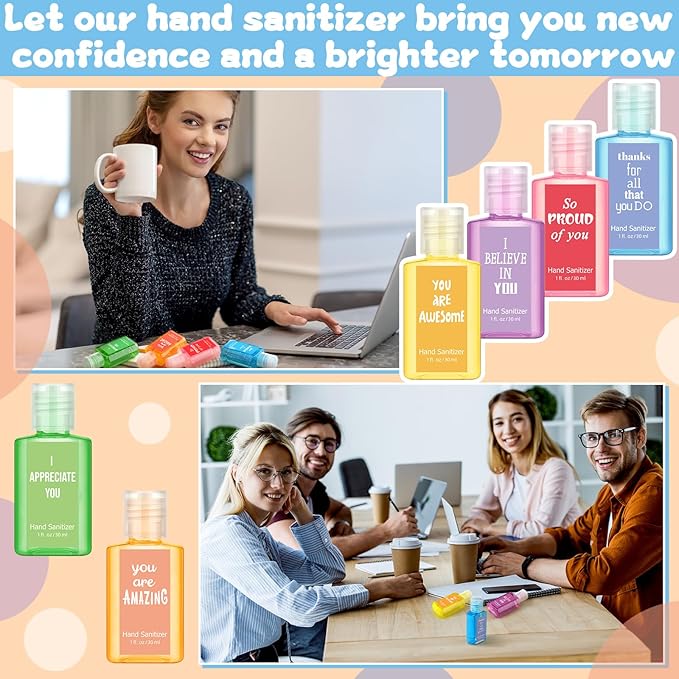 Frienda 24 Pcs Inspirational Hand Sanitizers Bulk Employee Appreciation Gifts Travel Size Scented Hand Sanitizers 1 oz Mint Watermelon Assorted Scents for Women Men Adults Christmas Stocking Stuffers