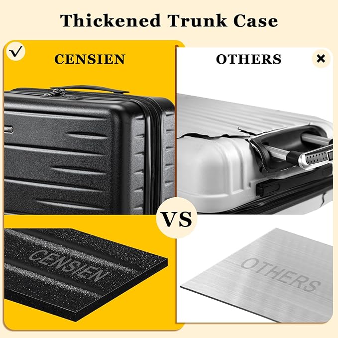 16 Inch Carry On Luggage Airline Approved, Expandable Lightweight ABS+PC Hard Shell Suitcases with 360° Spinner Wheels, TSA Lock, YKK Zippers (Black)