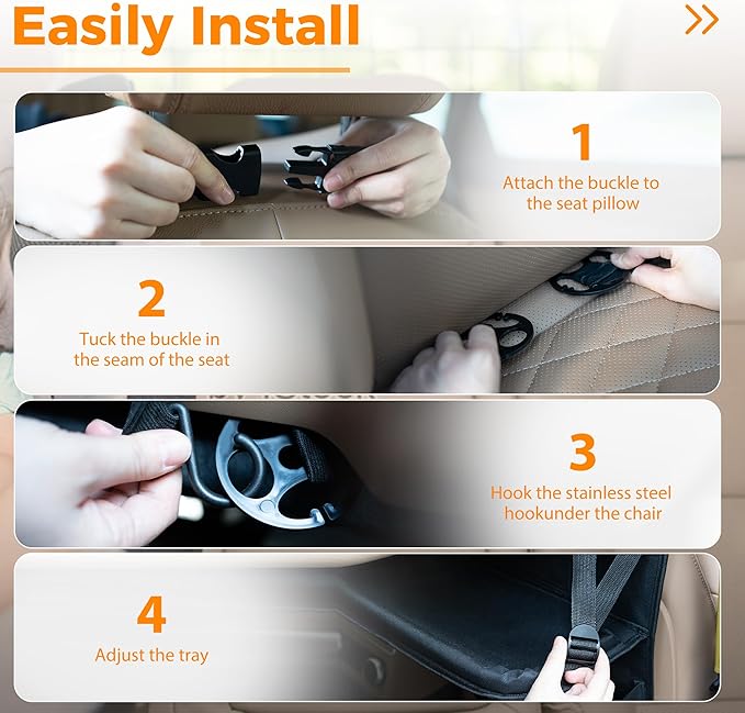 Backseat Car Organizer with Tray, 9 Storage Pockets Back Seat Protector with Foldable Tablet Holder, Waterproof Back of Seat Kick Mats for Kids Adult, Road Trip Essentials Travel Accessories, Black