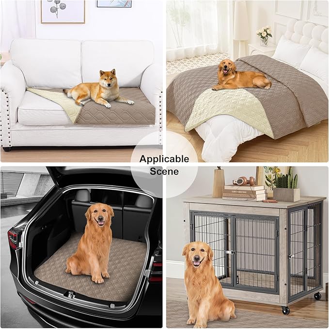 Smiry Waterproof Dog Blanket, 68x82 Inch Soft Pet Bed Cover Reversible, Washable Sofa Couch Furniture Protector for Small Medium Large Dog Puppy Cat, Geometric, Taupe/Beige