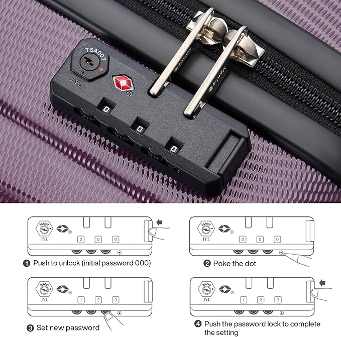 Hanke 20 Inch Carry On Luggage 22x14x9 Airline Approved Lightweight PC Hard Shell Suitcases with Wheels Travel Luggage Rolling Suitcase Travel Luggage Bag Christmas Gifts for Birthday （Purple）