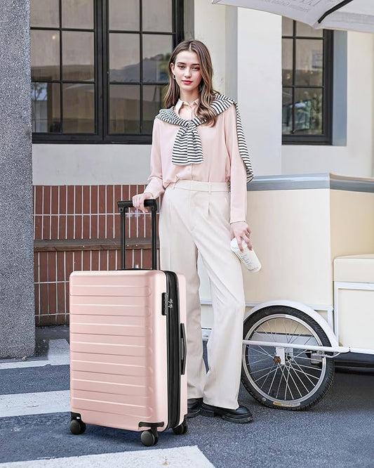 NINETYGO Large Checked Luggage 28 Inch, Checking In Luggage with Smooth Spinner Wheels, Expandable, Hard Shell PC Suitcase, Lightweight Travel Luggage, TSA Approved (Pink, Rhine Max)