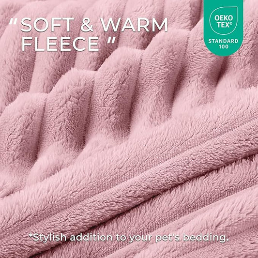 LINENLUX 1 Pack 3 Soft Dog Blanket Washable Warm Fleece Cat Blankets for Pet Puppy Fluffy Calming Flannel Pink Large
