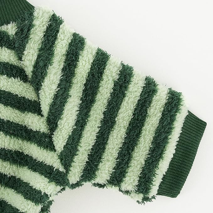 XPUDAC Stripe Dog Sweater Fleece Dog Pajamas Winter Pet Clothes for Small Medium Dogs Girl Boy Doggy Apparel for Cold Weather, Stripe Green, 2XL