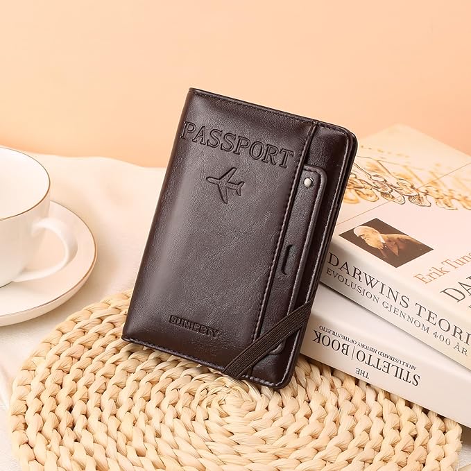 Rfid Passport Holder for Travel Women Men Passport Wallet Rfid Blocking with Card Slots and Pen Holder