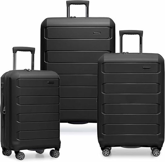 Traveler's Choice Pagosa Indestructible Hardshell Expandable Spinner Luggage, Black, 3-Piece Set (22/26/30)
