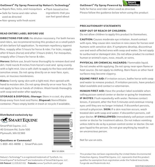 OutSmart® Fly Spray | Plant-Based Mosquito, Tick, and Fly Spray Repellent for Horses and Riders | Fresh Scent | 1 Gallon