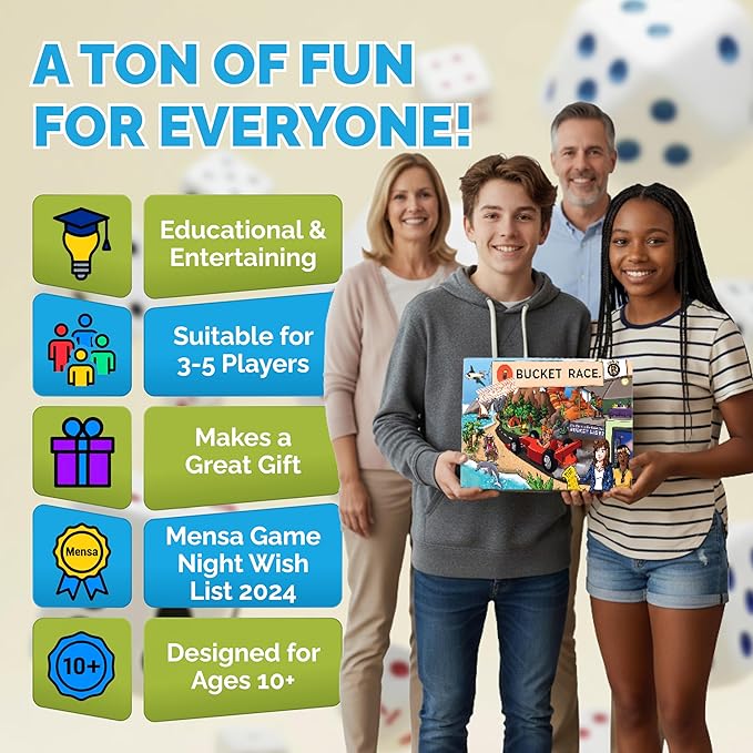 Bucket Race Strategy Board Game - Strategic Adventure Friends and Family Games for Kids and Adults - Easy-to-Learn Competitive Group Gameplay for 3-5 Players and Ages 10+ - Takes 45-60 Minutes to Play