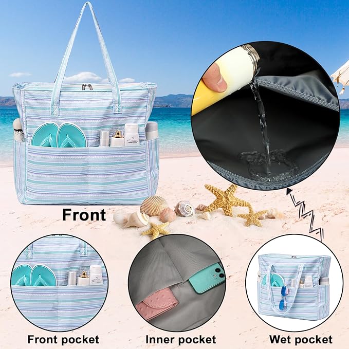 Bluboon Waterproof Beach Tote Pool Bags for Women Ladies Extra Large Carry On Bag With Wet Compartment for Weekender Travel